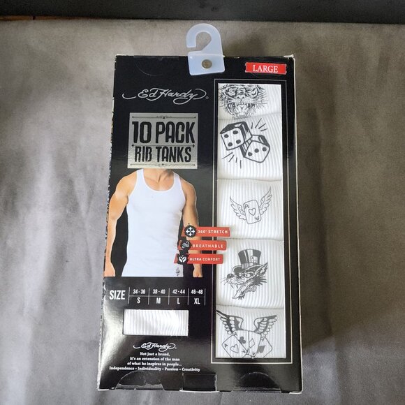 Ed Hardy 10-Pack Ultra Comfort Rib Tanks Large With Tattoo-Inspired Dragon Tiger - Picture 2 of 5